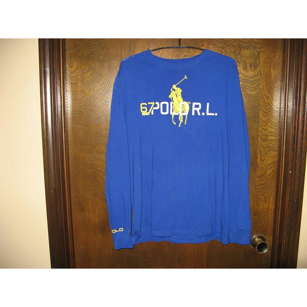Mens Polo Ralph Lauran Blue LS 67 Polo R.L. Pony Logo Graphic T-Shirt Size XL